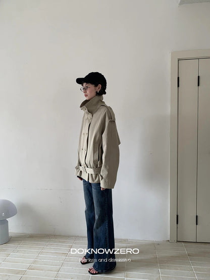 DKZ OFFICIAL Double Breasted Stand Collar Trench Coat