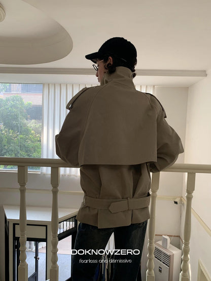 DKZ OFFICIAL Double Breasted Stand Collar Trench Coat