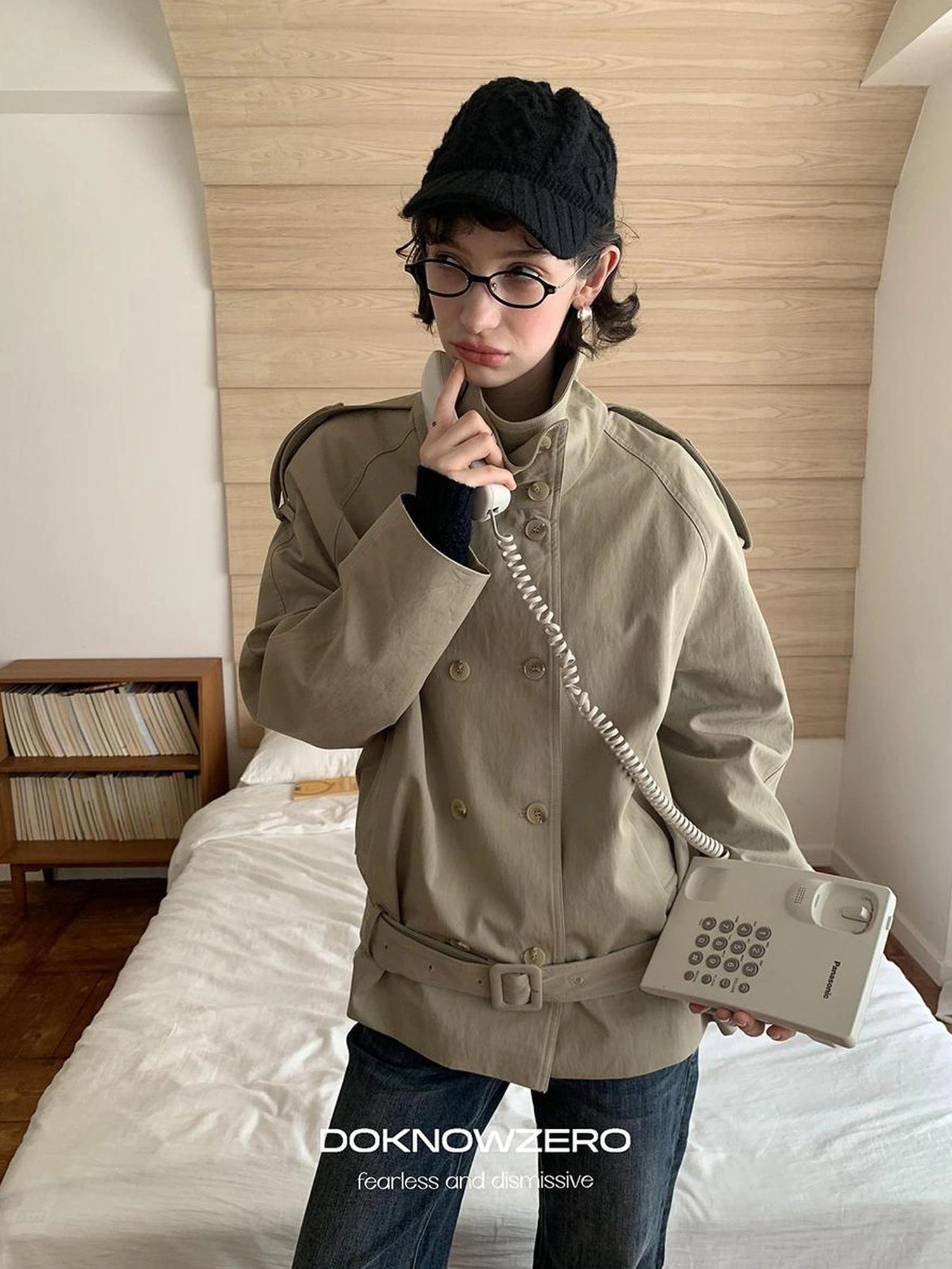 DKZ OFFICIAL Double Breasted Stand Collar Trench Coat
