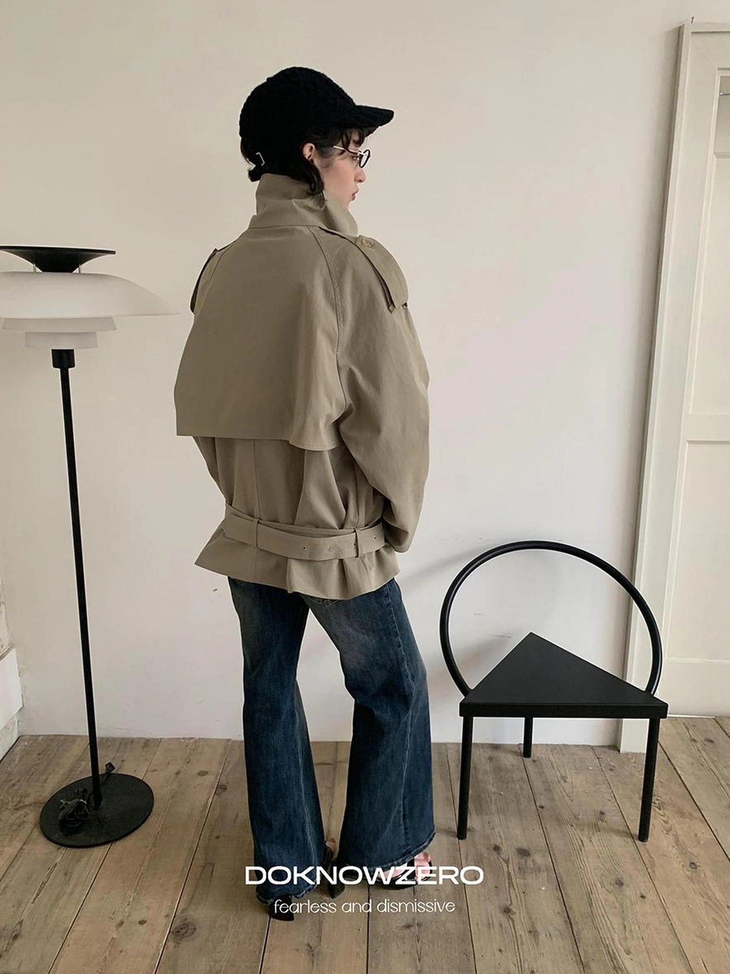 DKZ OFFICIAL Double Breasted Stand Collar Trench Coat