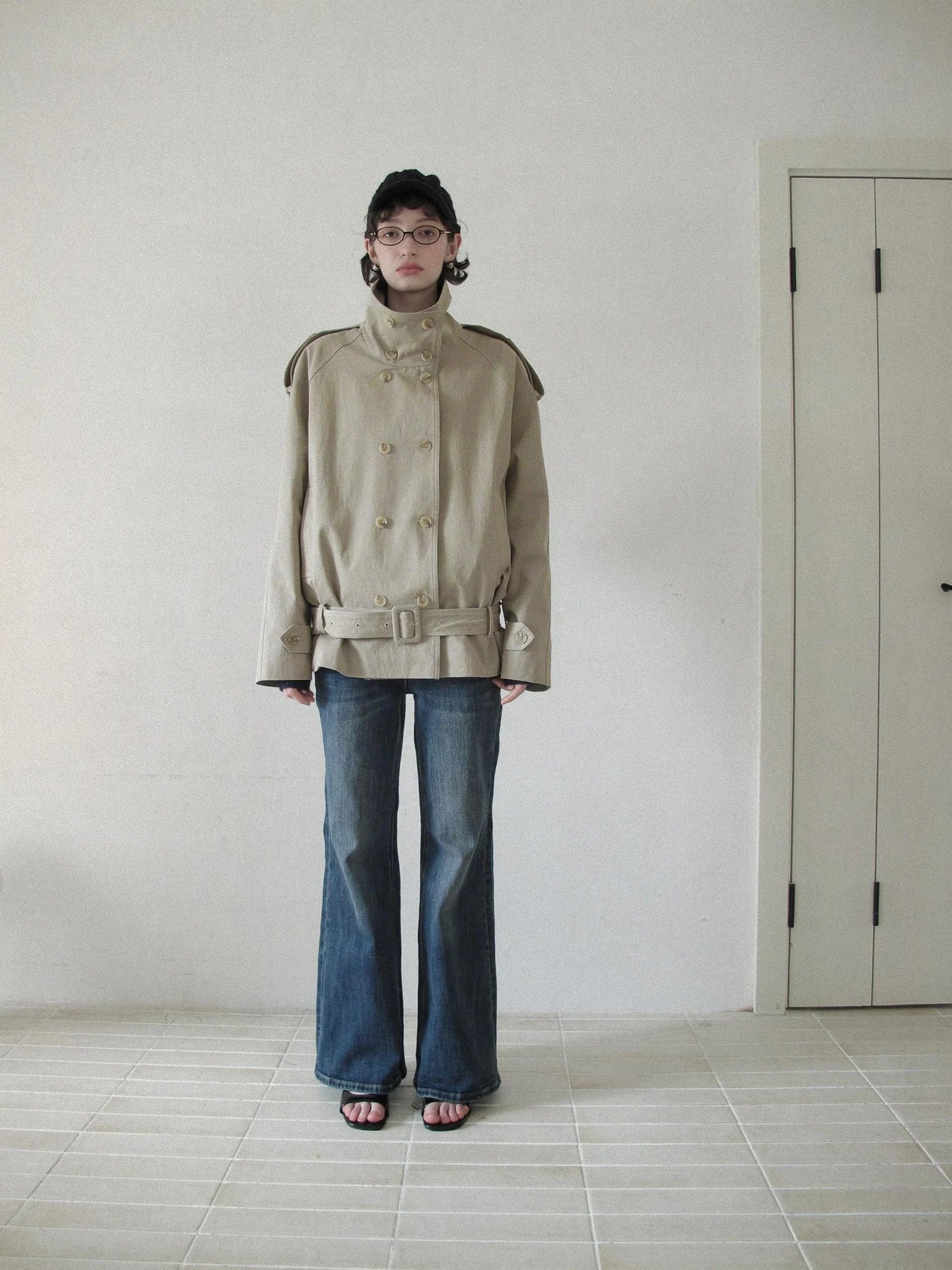 DKZ OFFICIAL Double Breasted Stand Collar Trench Coat