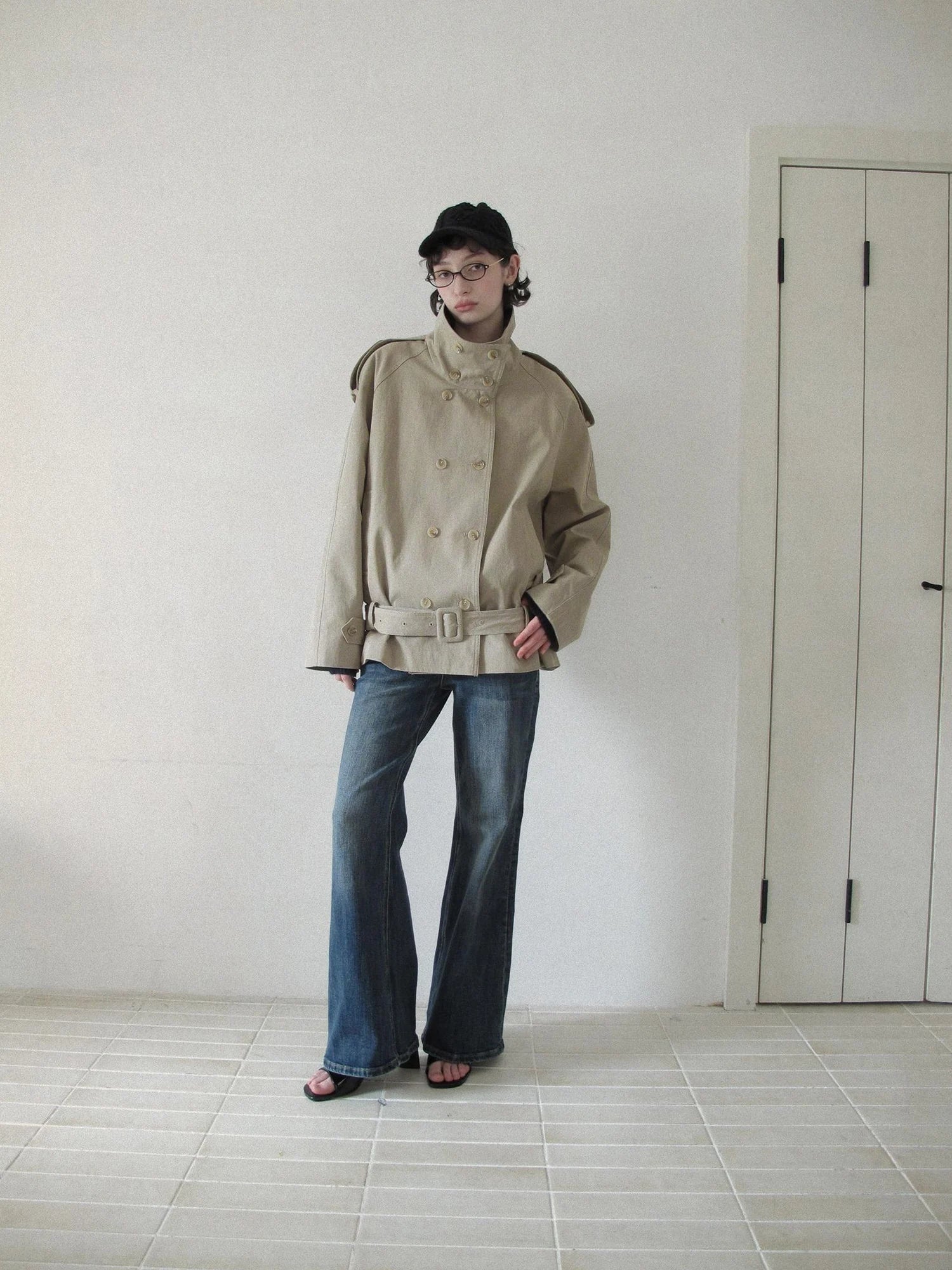 DKZ OFFICIAL Double Breasted Stand Collar Trench Coat