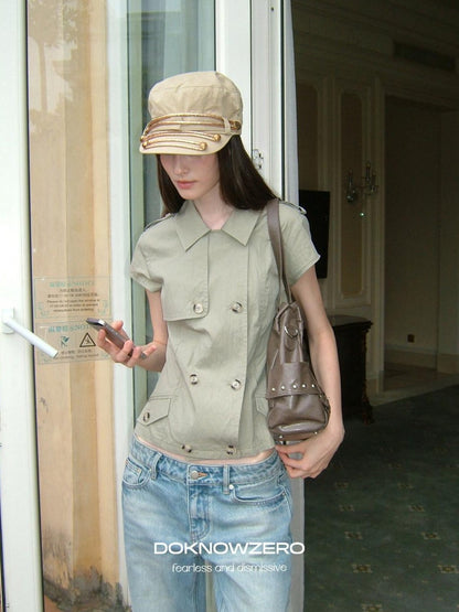 DKZ OFFICIAL Double Breasted Workwear Vintage Women&
