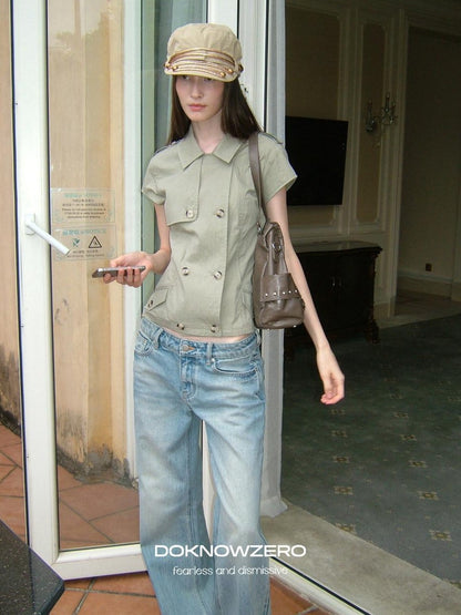 DKZ OFFICIAL Double Breasted Workwear Vintage Women&