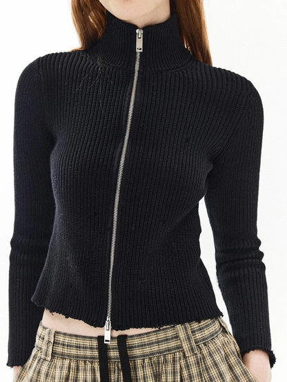 DKZ OFFICIAL Double Layered Hem Knitted Cardigan