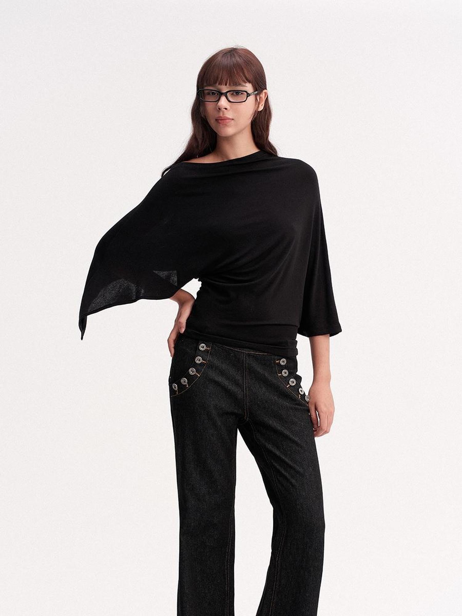 DKZ OFFICIAL Draped Asymmetric Cinched Waist Women&