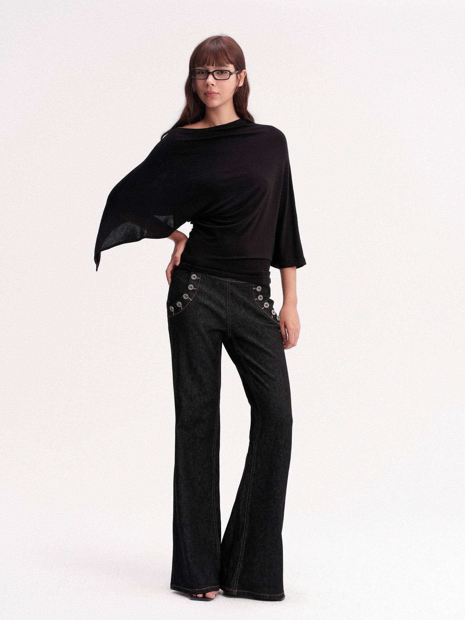 DKZ OFFICIAL Draped Asymmetric Cinched Waist Women&