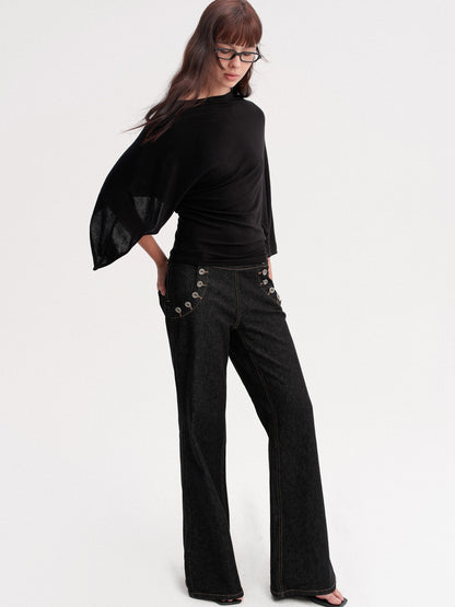 DKZ OFFICIAL Draped Asymmetric Cinched Waist Women&