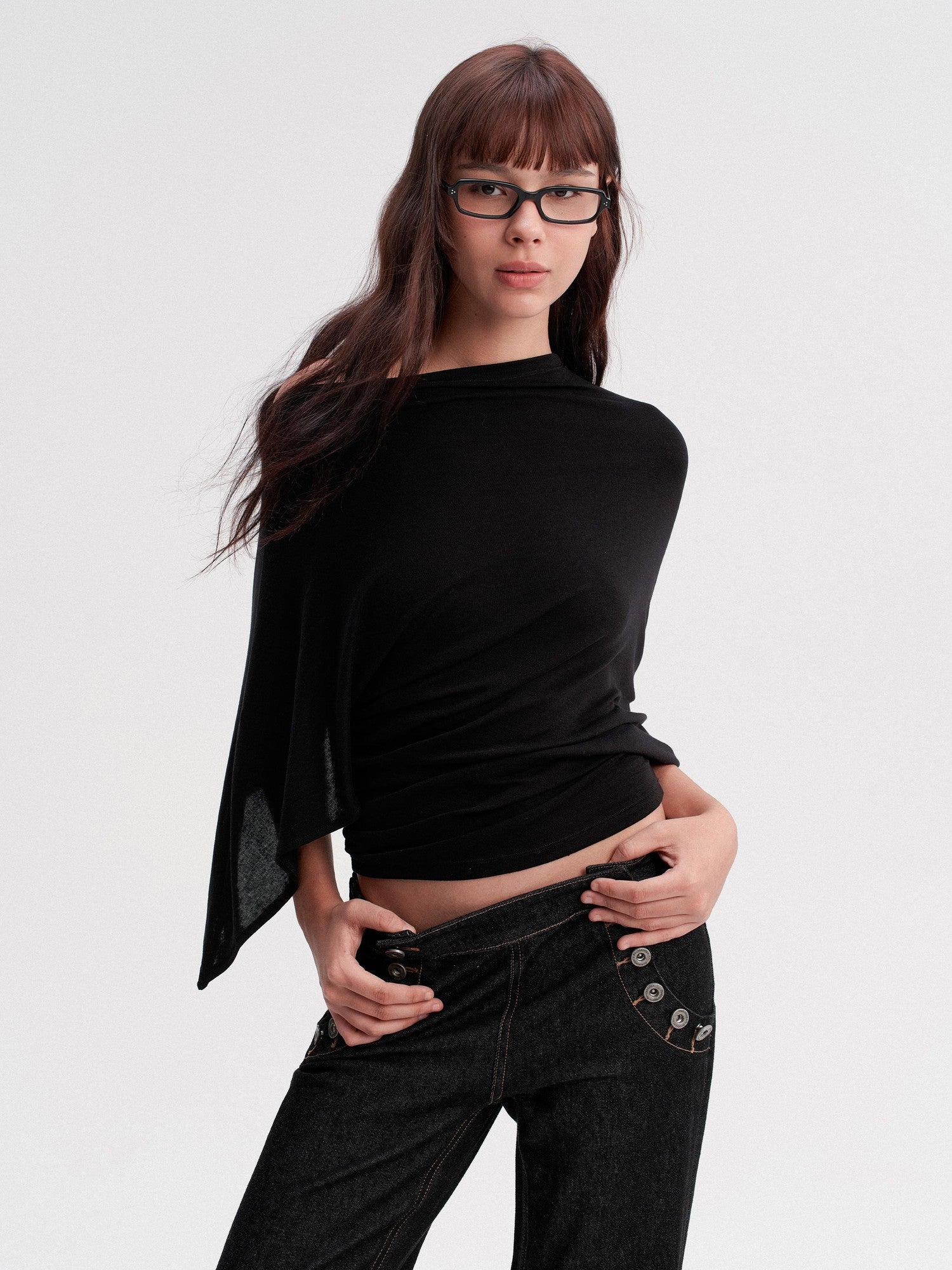 DKZ OFFICIAL Draped Asymmetric Cinched Waist Women&