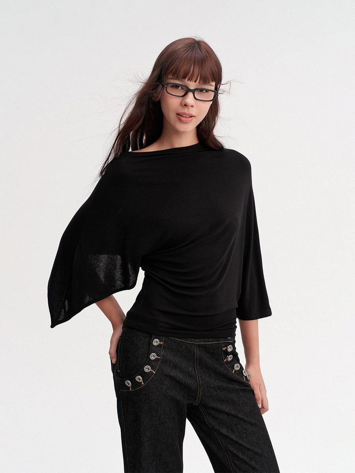 DKZ OFFICIAL Draped Asymmetric Cinched Waist Women&