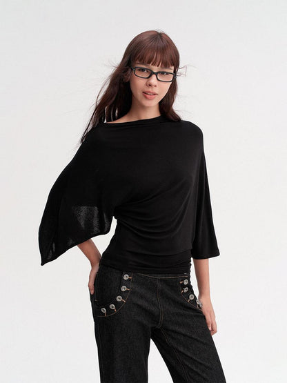 DKZ OFFICIAL Draped Asymmetric Cinched Waist Women&