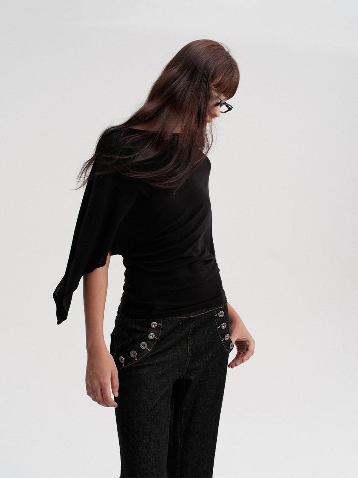 DKZ OFFICIAL Draped Asymmetric Cinched Waist Women&