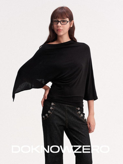 DKZ OFFICIAL Draped Asymmetric Cinched Waist Women&