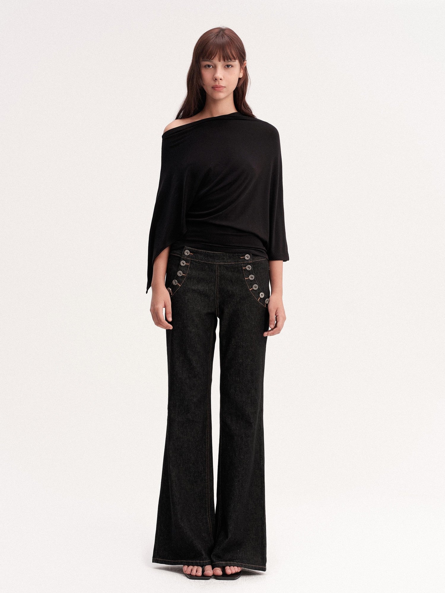 DKZ OFFICIAL Draped Asymmetric Cinched Waist Women&