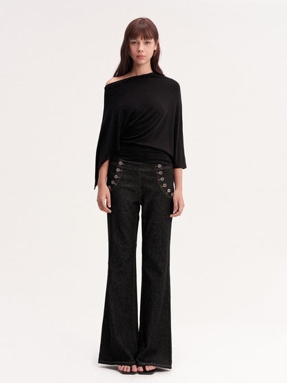 DKZ OFFICIAL Draped Asymmetric Cinched Waist Women&