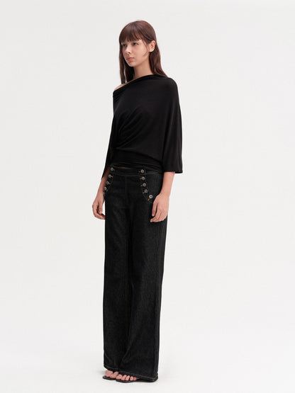 DKZ OFFICIAL Draped Asymmetric Cinched Waist Women&