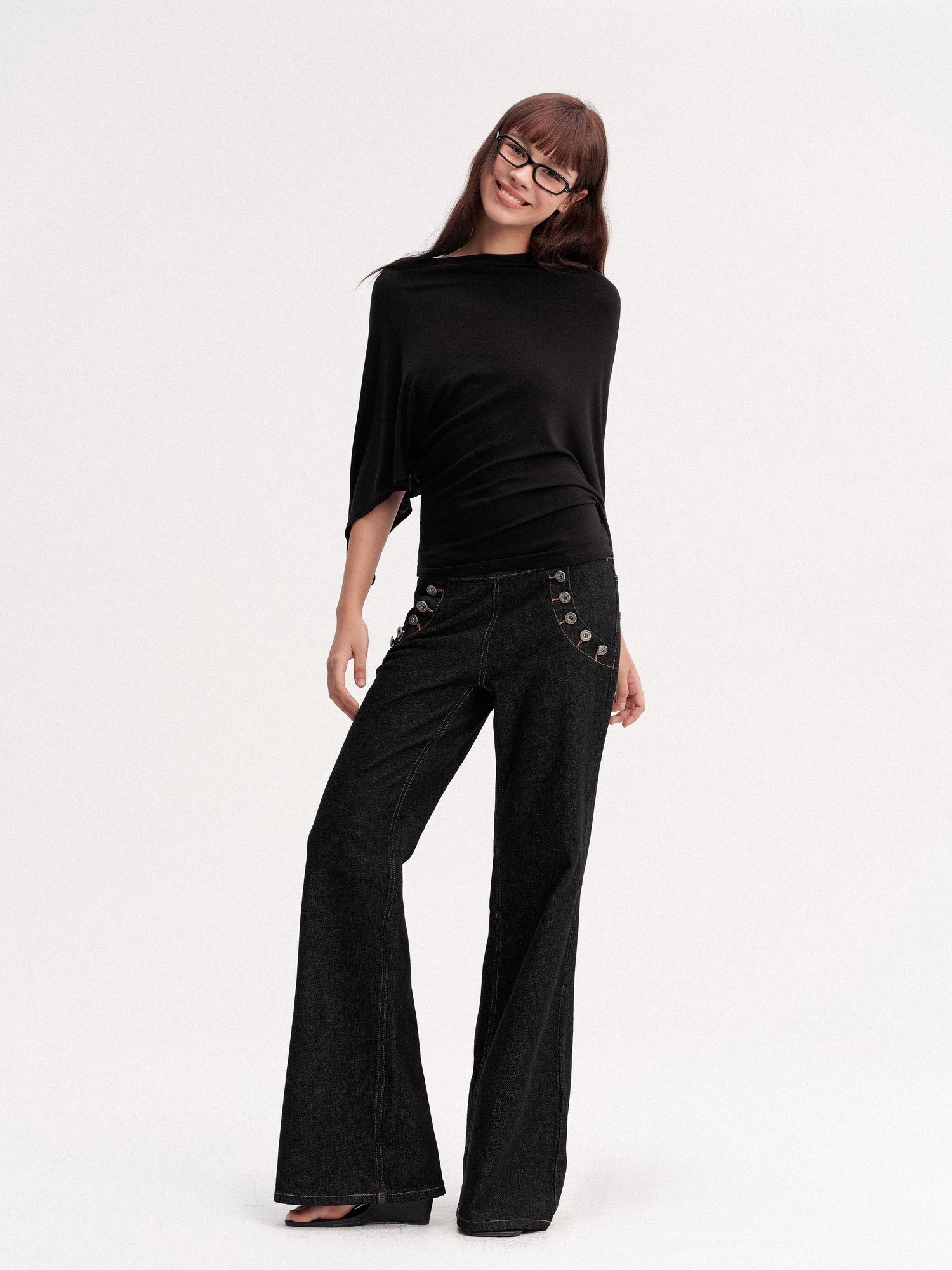DKZ OFFICIAL Draped Asymmetric Cinched Waist Women&
