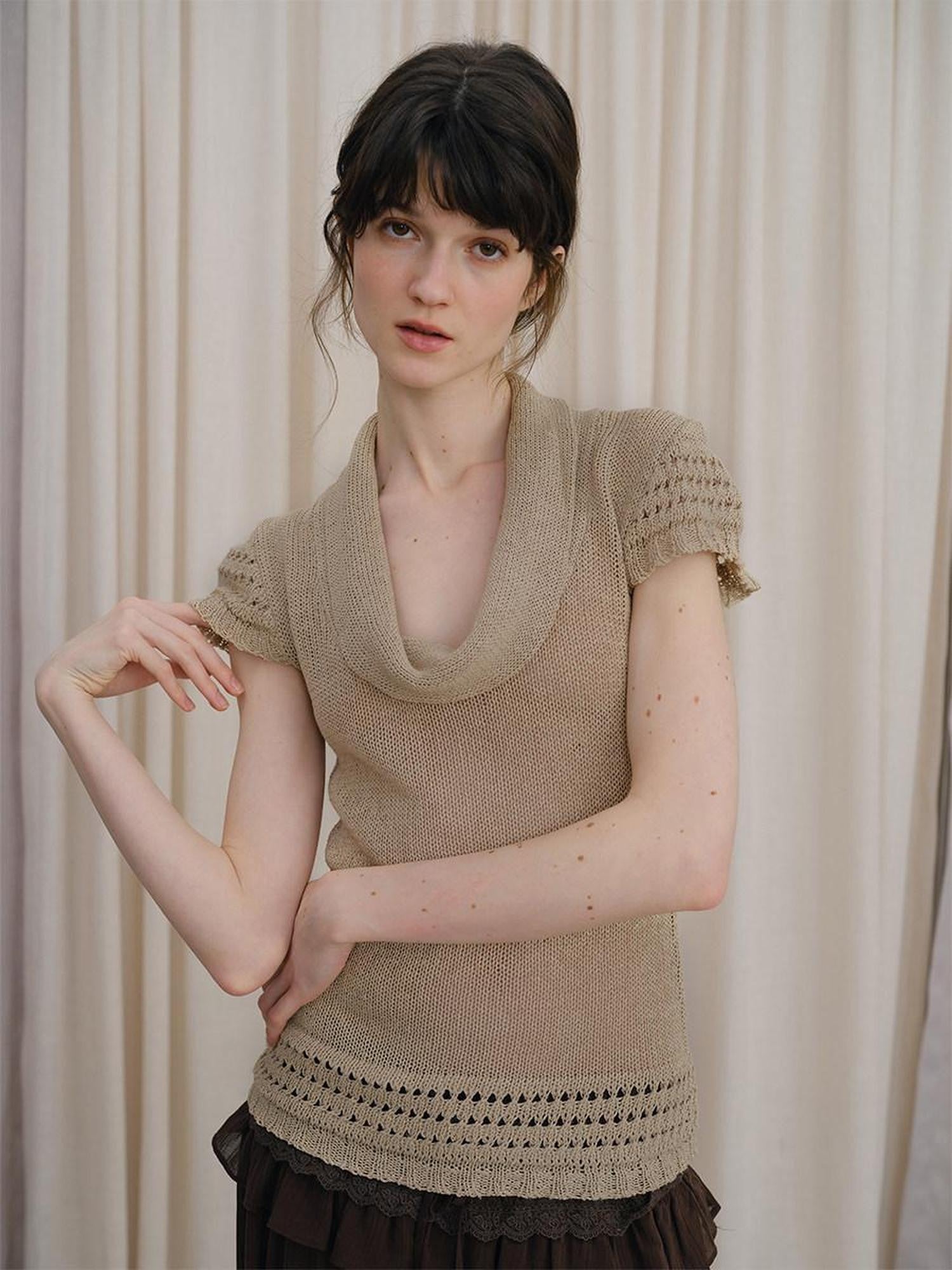 DKZ OFFICIAL Draped Knit Openwork Women&