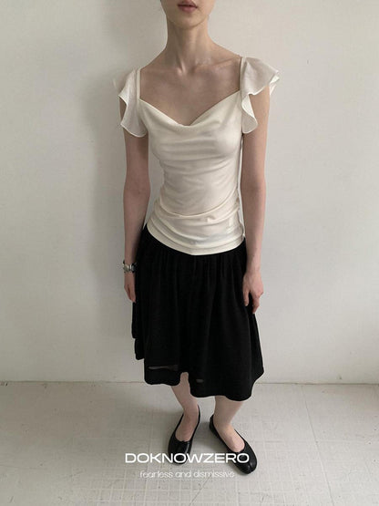 DKZ OFFICIAL Drapey Chiffon Pressed Pleats Midi Women&