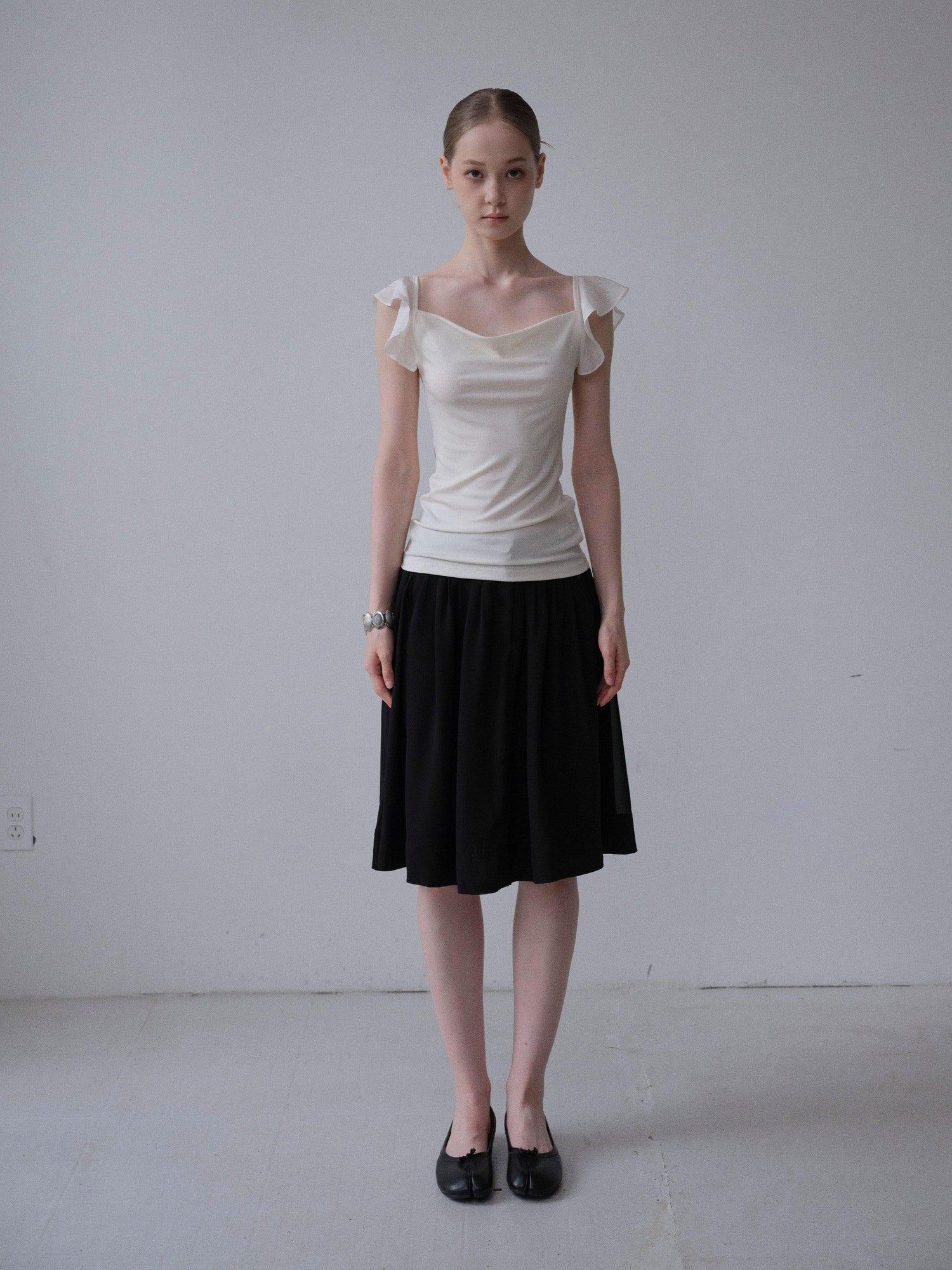 DKZ OFFICIAL Drapey Chiffon Pressed Pleats Midi Women&