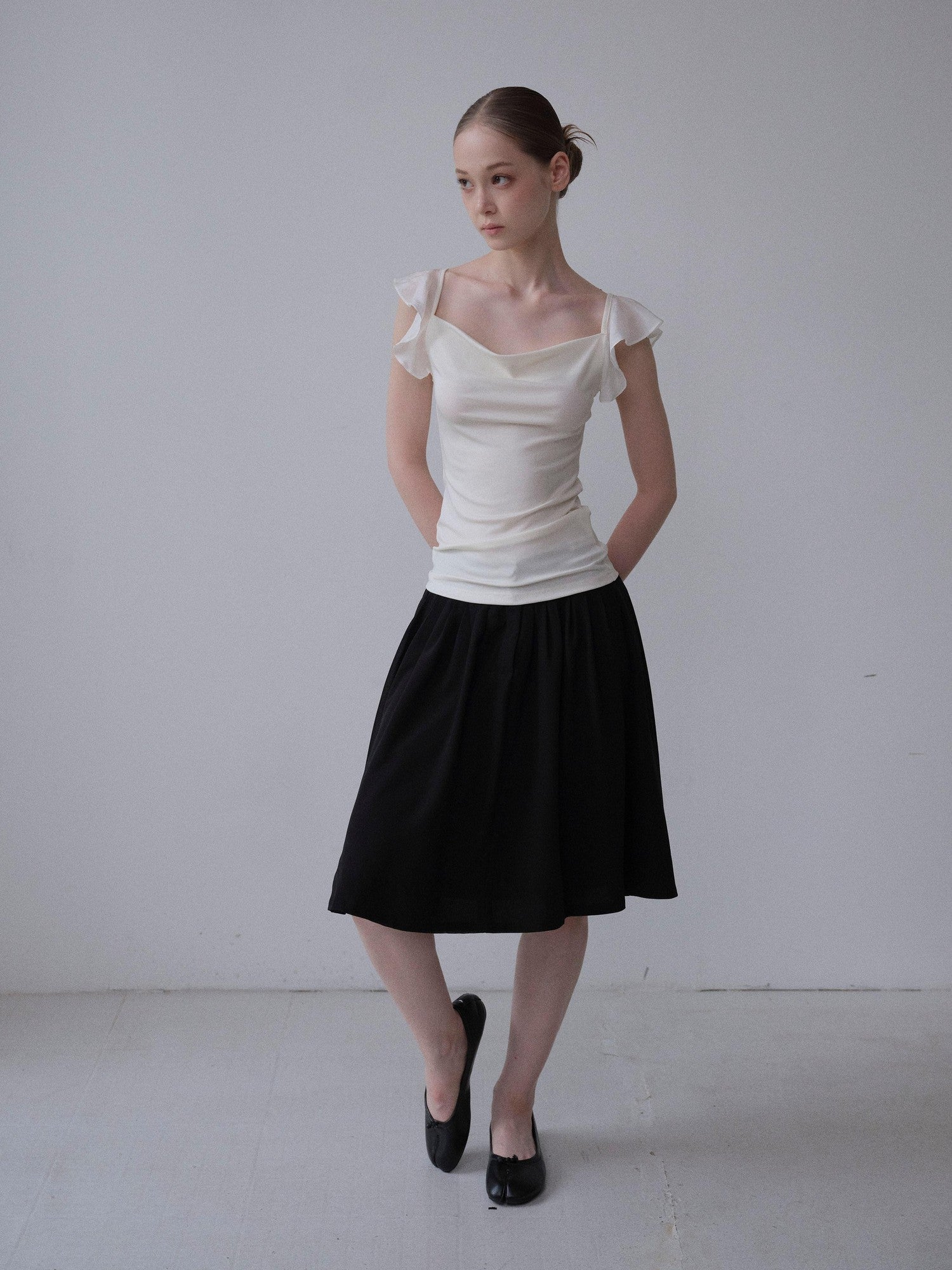 DKZ OFFICIAL Drapey Chiffon Pressed Pleats Midi Women&