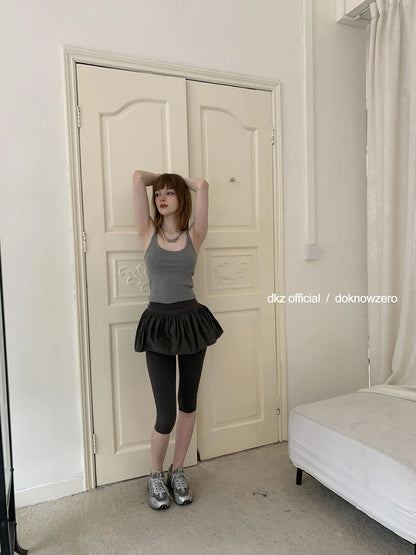 DKZ OFFICIAL Drawstring Puff Short Skirt With Shorts