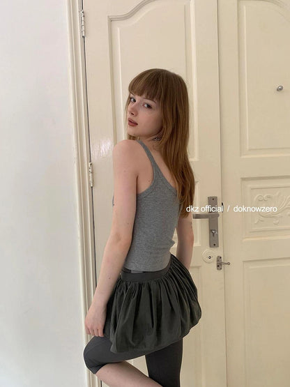 DKZ OFFICIAL Drawstring Puff Short Skirt With Shorts