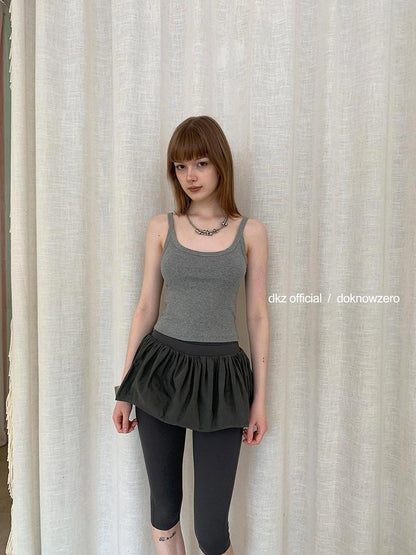 DKZ OFFICIAL Drawstring Puff Short Skirt With Shorts