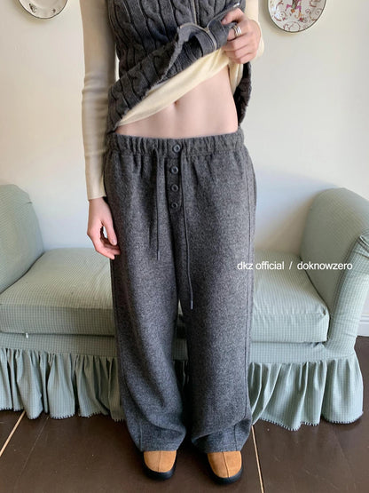 DKZ OFFICIAL Drawstring Wide Leg Trousers With Flowy Drape