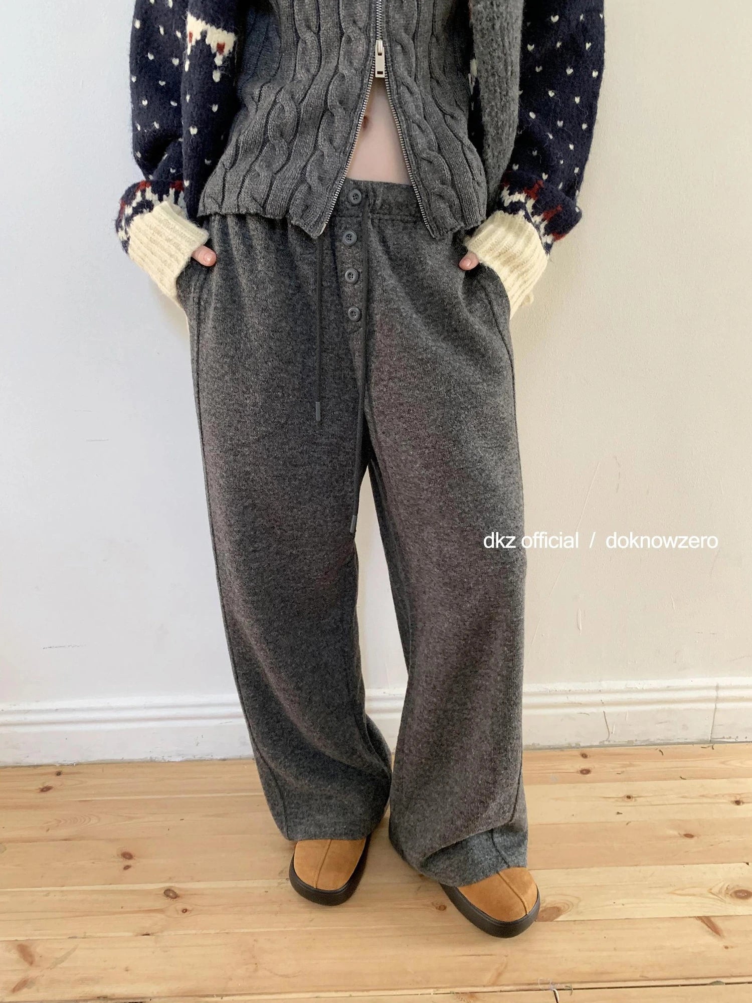 DKZ OFFICIAL Drawstring Wide Leg Trousers With Flowy Drape