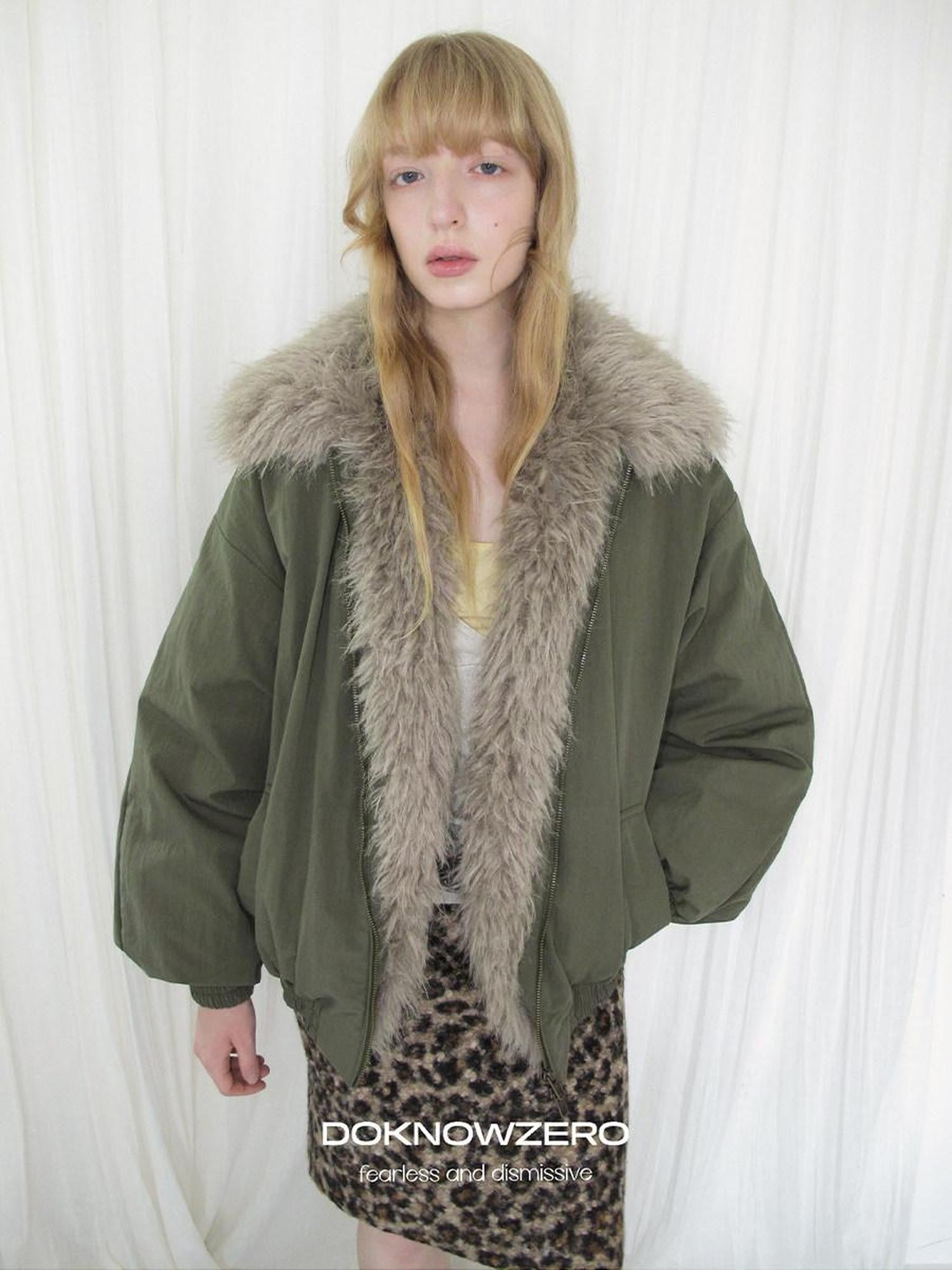 DKZ OFFICIAL Eco Fur Splice Collar Oversized Women&