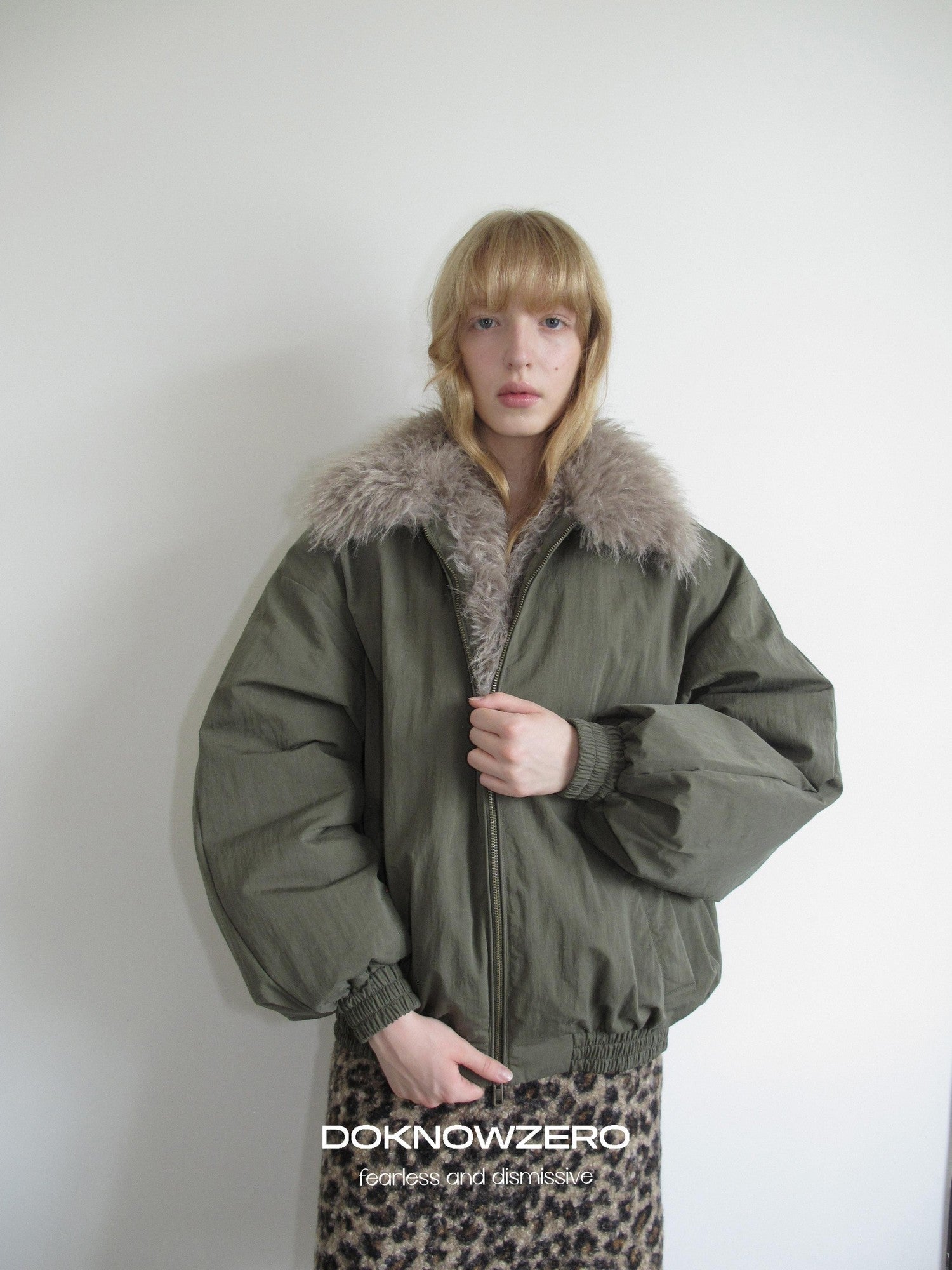 DKZ OFFICIAL Eco Fur Splice Collar Oversized Women&