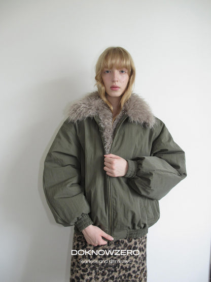 DKZ OFFICIAL Eco Fur Splice Collar Oversized Women&