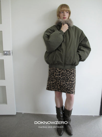 DKZ OFFICIAL Eco Fur Splice Collar Oversized Women&