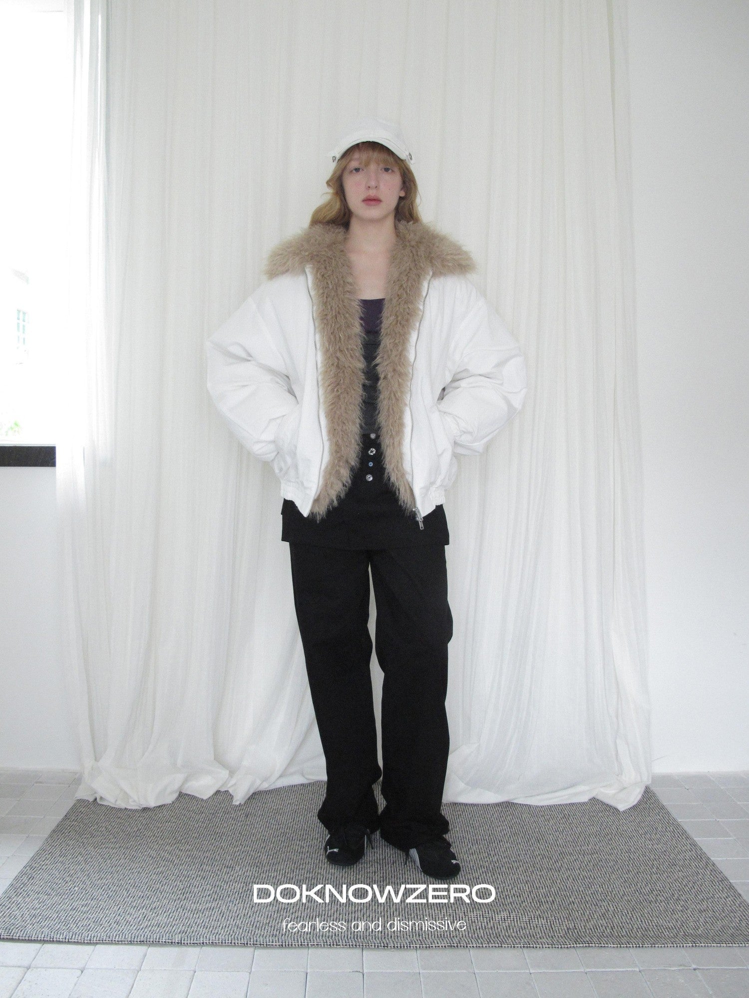 DKZ OFFICIAL Eco Fur Splice Collar Oversized Women&