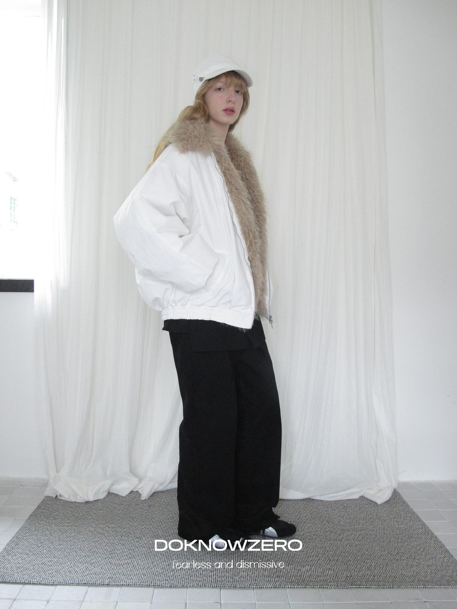 DKZ OFFICIAL Eco Fur Splice Collar Oversized Women&