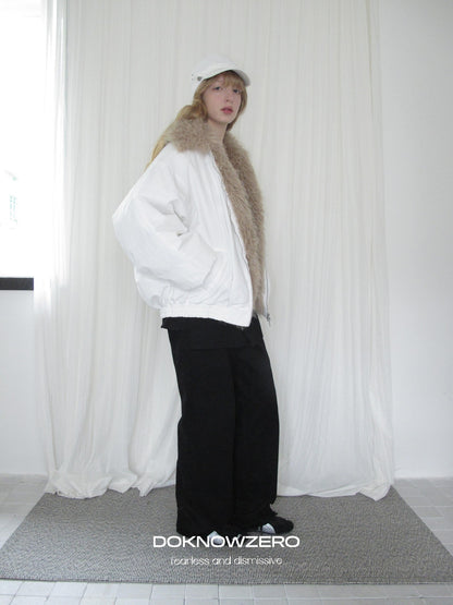 DKZ OFFICIAL Eco Fur Splice Collar Oversized Women&