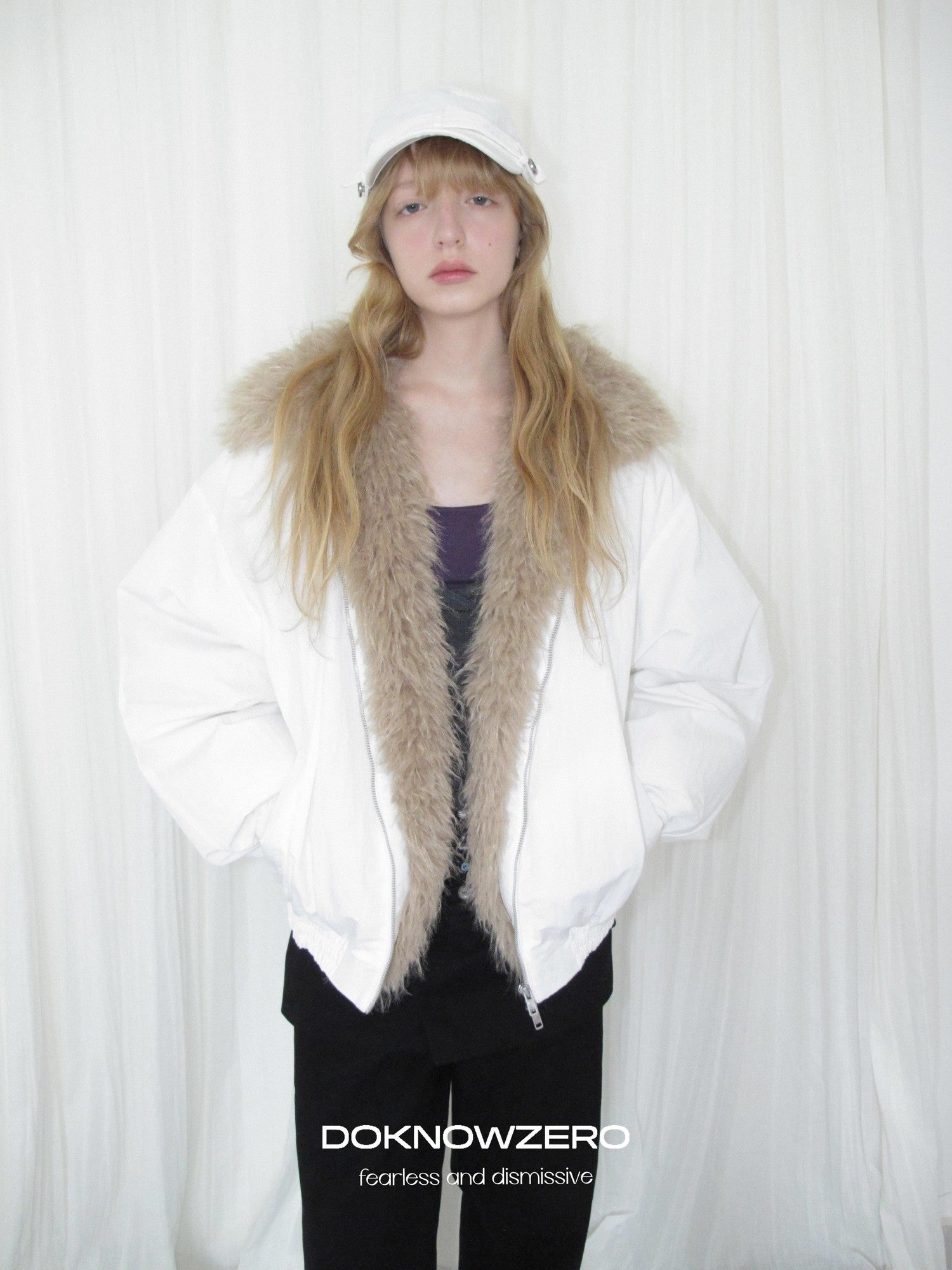 DKZ OFFICIAL Eco Fur Splice Collar Oversized Women&