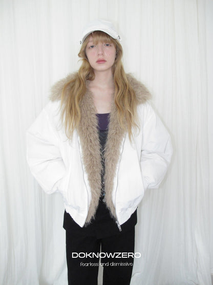 DKZ OFFICIAL Eco Fur Splice Collar Oversized Women&
