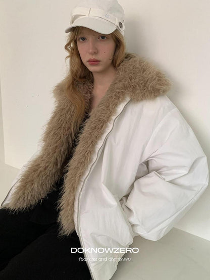 DKZ OFFICIAL Eco Fur Splice Collar Oversized Women&