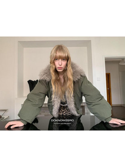 DKZ OFFICIAL Eco Fur Splice Collar Oversized Women&