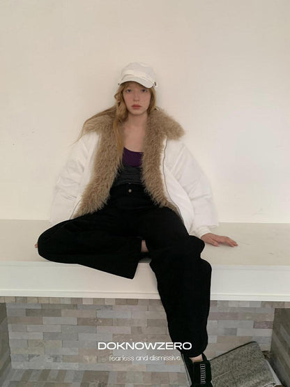 DKZ OFFICIAL Eco Fur Splice Collar Oversized Women&