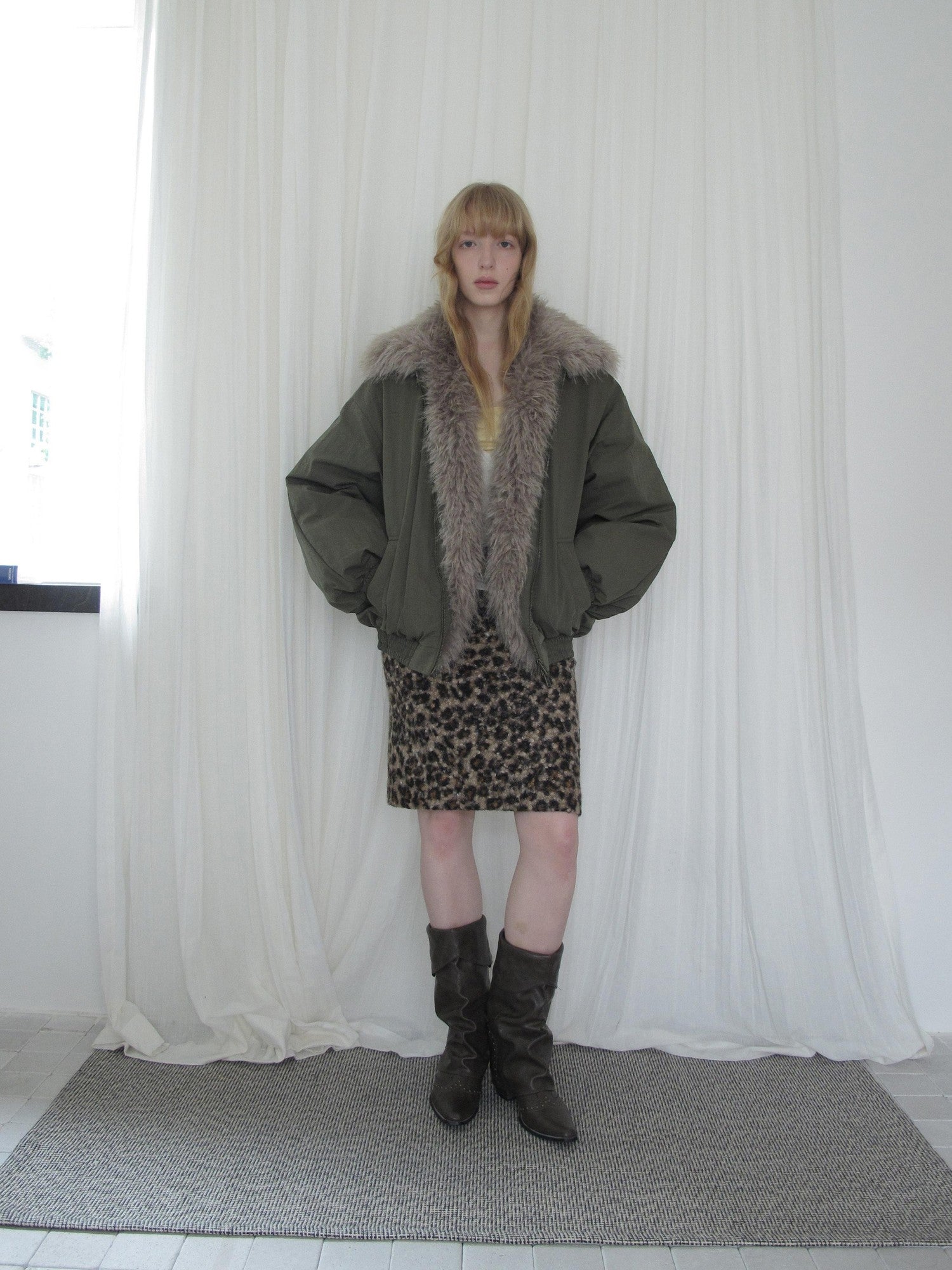DKZ OFFICIAL Eco Fur Splice Collar Oversized Women&
