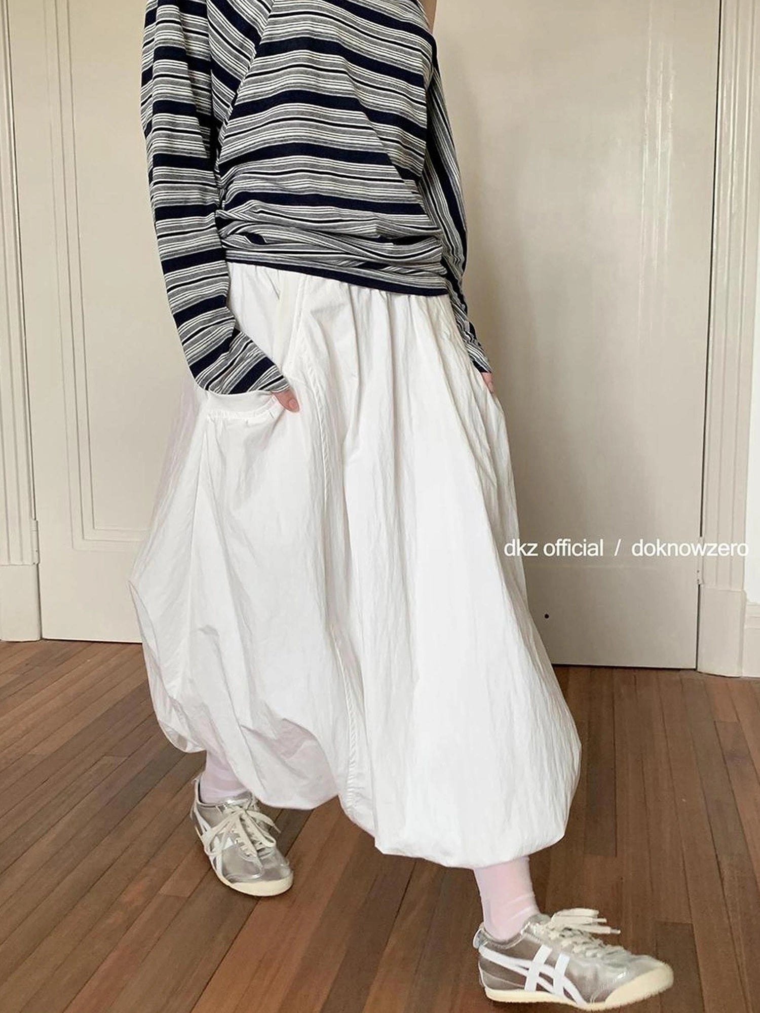 DKZ OFFICIAL Elastic Waist A-Line Midi Skirt In Cotton Blend