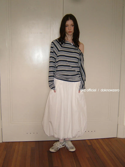 DKZ OFFICIAL Elastic Waist A-Line Midi Skirt In Cotton Blend