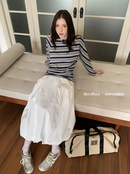 DKZ OFFICIAL Elastic Waist A-Line Midi Skirt In Cotton Blend