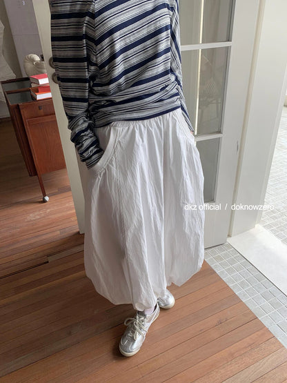 DKZ OFFICIAL Elastic Waist A-Line Midi Skirt In Cotton Blend