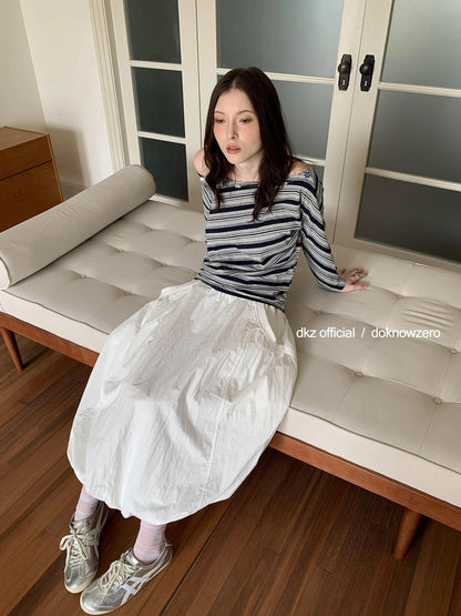 DKZ OFFICIAL Elastic Waist A-Line Midi Skirt In Cotton Blend