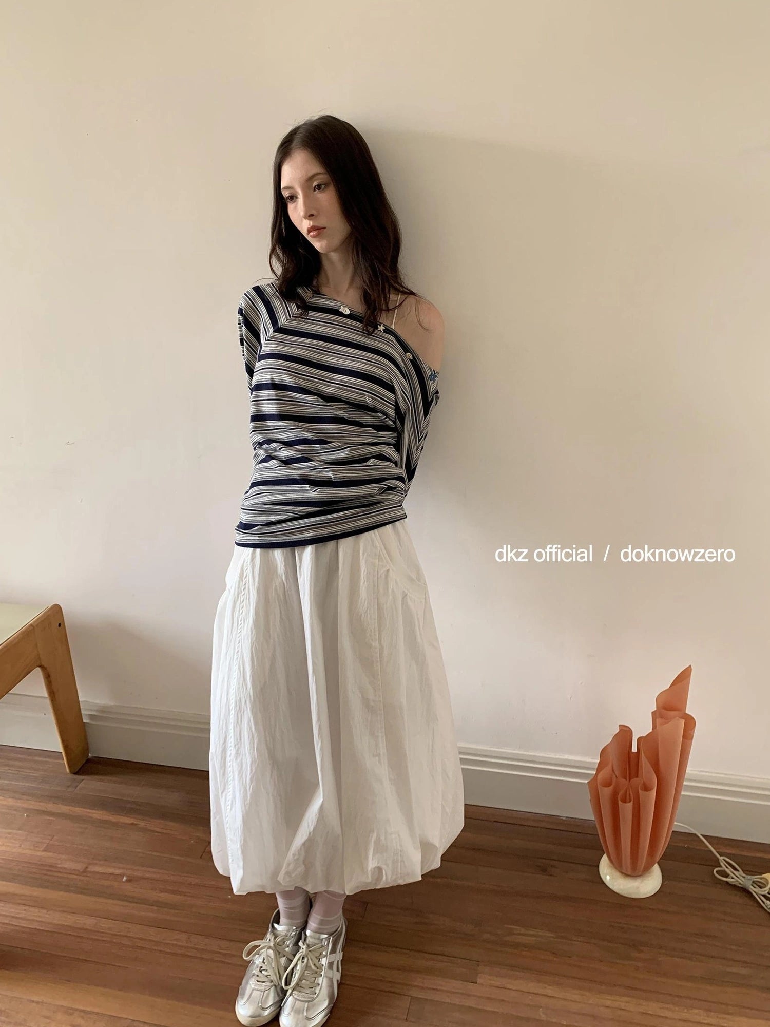DKZ OFFICIAL Elastic Waist A-Line Midi Skirt In Cotton Blend