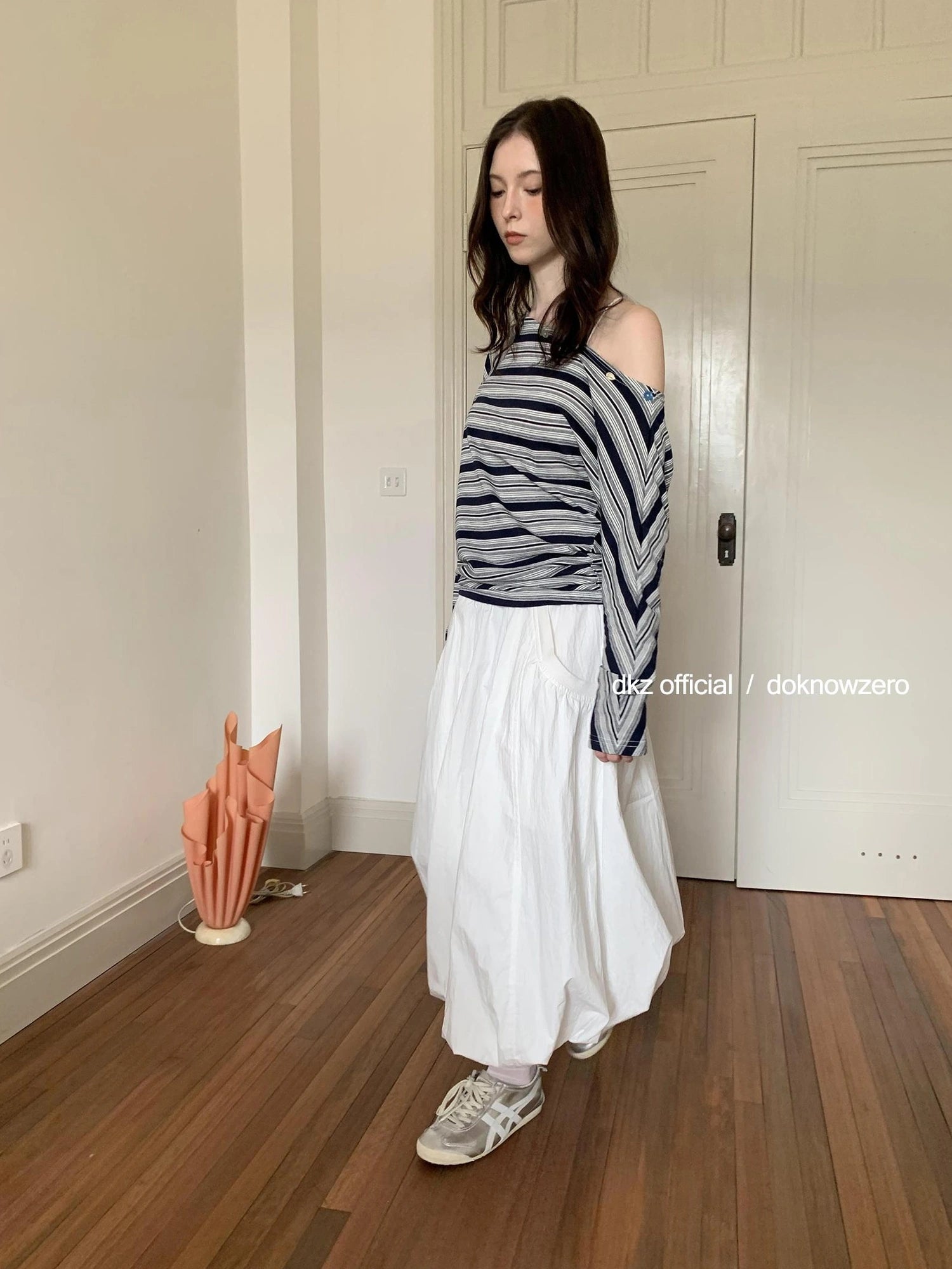 DKZ OFFICIAL Elastic Waist A-Line Midi Skirt In Cotton Blend